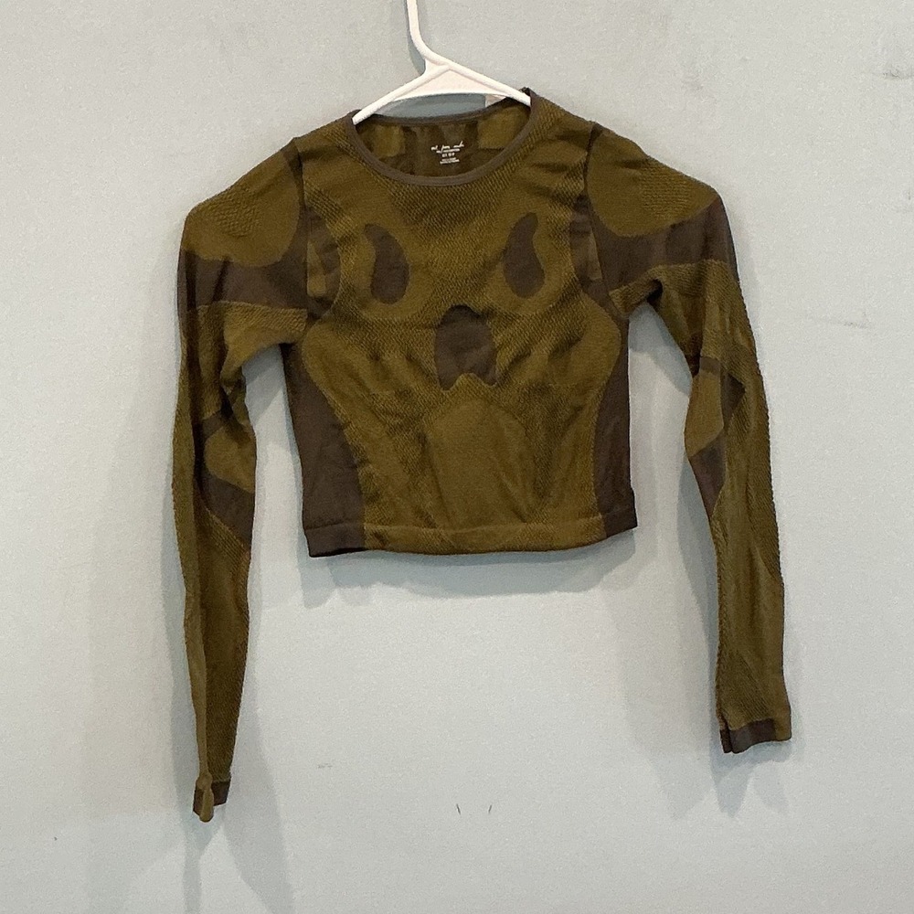 NEW UO Womens Skeleton Seamless Crop Top Moss Green Stretch Goth Grunge Sz XS S